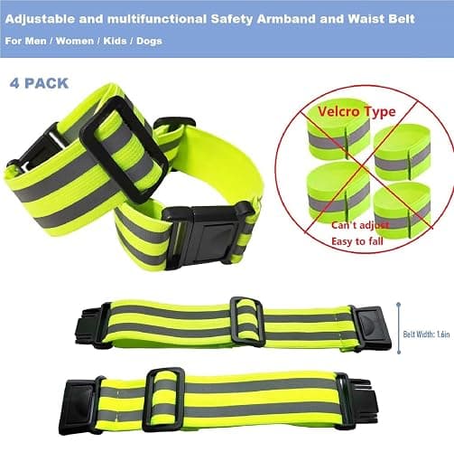 Teiulon 4-Pack Adjustable Reflective Armbands & Belts | High-Visibility Safety Gear for Running, Cycling & Night Walking | Reflective Wrist, Ankle Bands for Kids & Adults thumbnail 4