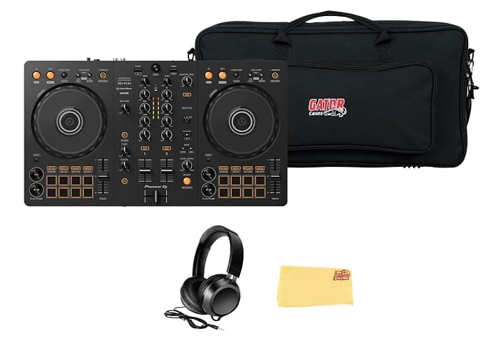 Pioneer DJ DDJ FLX4 2-Channel DJ Controller - Black Bundle with Gator Case, Headphones, and Austin Bazaar Polishing Cloth - Image 1