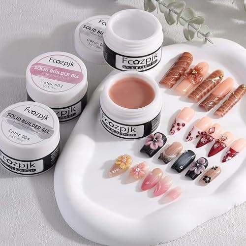 Fcozpjk Solid Builder Gel for Nails, 4 Colors Solid Builder Gel Non-Sticky Clear Nude Pink Pearl White Hard Gel for Nails 3D Sculpture Gel Flower Carving Modeling Design Nail Extension Gel Kit thumbnail 6