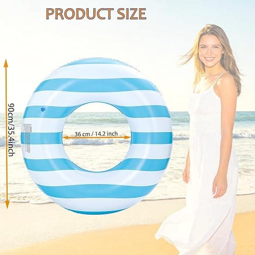 2 Pack Large Inflatable Pool Float for Adults 36 Inch Classic Striped Swim Rings Swimming Pool Tubes for Teens Summer Beach Themed Party thumbnail 2