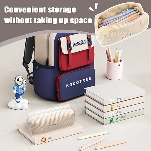 Federmäppchen Mädchen - Teenager Etui Schule,Schlamppermäppchen Cord,Studium Must Haves Stifte Mäppchen Aesthetic,Portable Federtasche Erwachsene,Pencil Case Aesthetic,Mäpchen für Schulsachen (Weiß) thumbnail 5