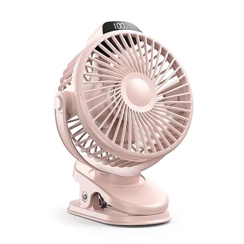 Koonie Portable Clip On Fan, Small USB Battery Operated, 3 Speed Rechargeable Mini Pink With LED Display, 360° Rotate Personal Cooling for Desk Stroller Travel Camping Golf Gym - Image 1