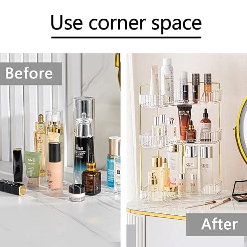 shuang qing 3-Tier Corner Bathroom Counter Organizer – Storage Shelf for Makeup, Perfume & Skincare, Space-Saving Countertop Tray Fits Bathroom, Dresser, Kitchen (White) thumbnail 5