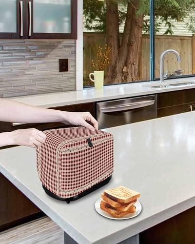 Country Star Berry Red Buffalo Plaid Soft Washable 2 Slice Toaster Dust Cover with Pockets, Dust-proof and Fingerprint Protection thumbnail 2