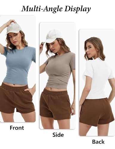 Dalavch 4 Pack Women's Workout Shirts Compression Short Sleeve Crew Neck Running Yoga Gym Athletic Fitted Crop T-Shirts Top thumbnail 5