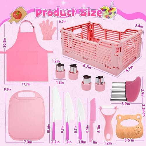 Montessori Toys for 3 4 5 6 7 8 9 10 Year Old Girls Boys Birthday Gifts,Kids Kitchen Knife Set for Real Cooking & Apron and Glove,Toddler Knife Set, Learning Toys thumbnail 3