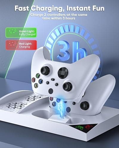 Charger Stand Cooling Fan for Xbox Series S Console/Controller,Dual Cooler System Charging Dock Accessories with 2*Rechargeable Battery,Earphone Mounts, Brackets&Stands for Xbox Series S Protectors thumbnail 3
