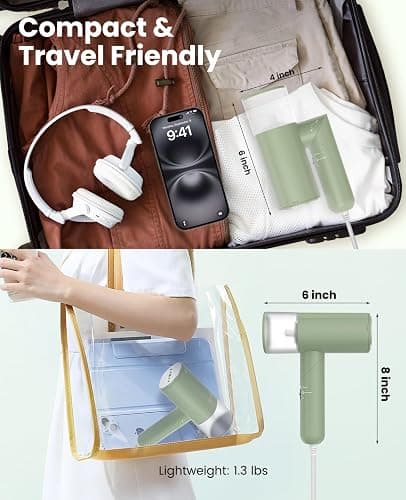 Handheld Steamer for Clothes, 1200W Foldable Travel Steamer, 20 Sec Preheat Garments Wrinkle Remover, 120V Portable Hand Iron with 150ml Water Tank, Clothes Steamer for Home Travel-Green thumbnail 4