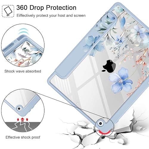 May Chen for iPad 9th Generation with Pencil Holder, iPad 8th/7th Gen Case 10.2-inch, [Penceil Holder] Trifold Stand Auto Wake/Sleep Clear TPU Protection Back Cover, Wild Flowers thumbnail 5