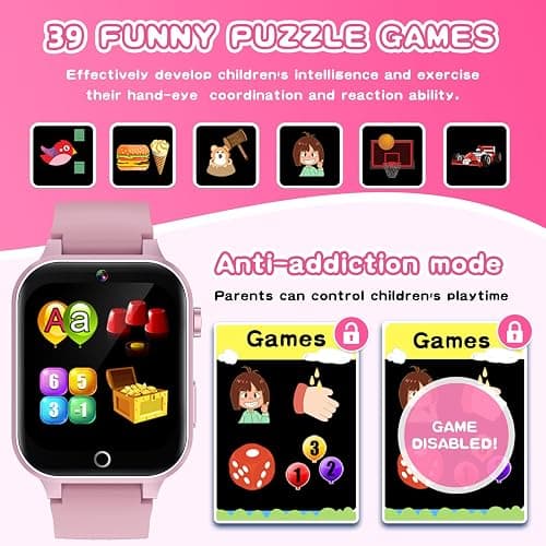 Kids Smart Watch Gift for Girls Age 5-12, 39 Games HD Touch Screen Watches with Video Camera Music Player Pedometer Flashlight 12/24 hr Educational Toys Birthday Gifts for Girls Ages 7 8 9 10 thumbnail 5