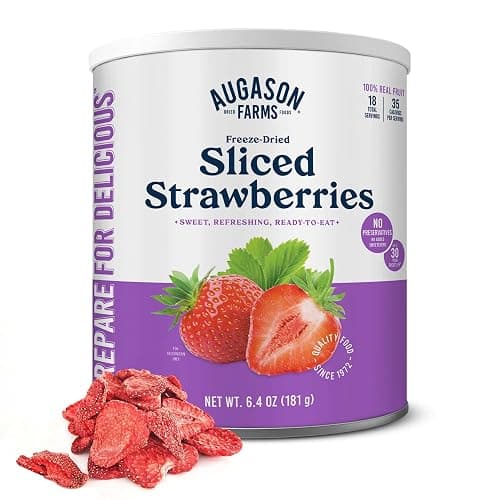 Augason Farms Freeze Dried Sliced Strawberries Can - Gluten Free Snack for Baking, Smoothies, and Emergency Storage - Healthy Individual Fruit Snacks – 6.5 Ounces (18 Servings) - Image 1