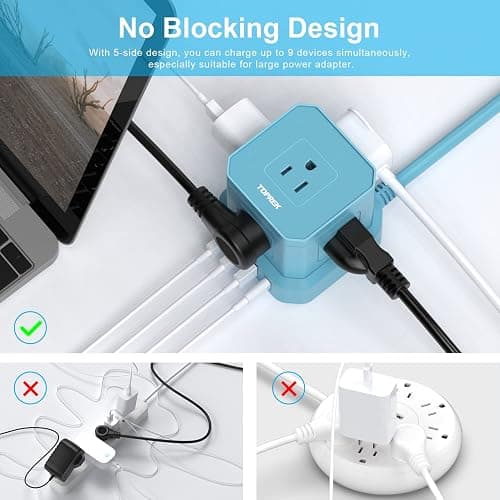 Power Strip with USB-C (3.0A), TOPREK Surge Protector (700J), TOPREK 10 FT Extension Cord with Flat Plug, 5 AC Outlets 4 USB, Desk Charging Station for Living Room, Nightstand, Office, Travel thumbnail 6