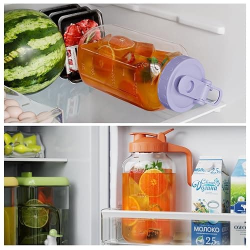 Glass Mason Jar Pitcher, 64 oz Wide Mouth Jug with Pour Spout Handle Lid for Cold Brew Coffee, Ice Beverage, Iced Juice, Lemonade, Sun Tea, Fruit Drinks Container(Purple) thumbnail 6