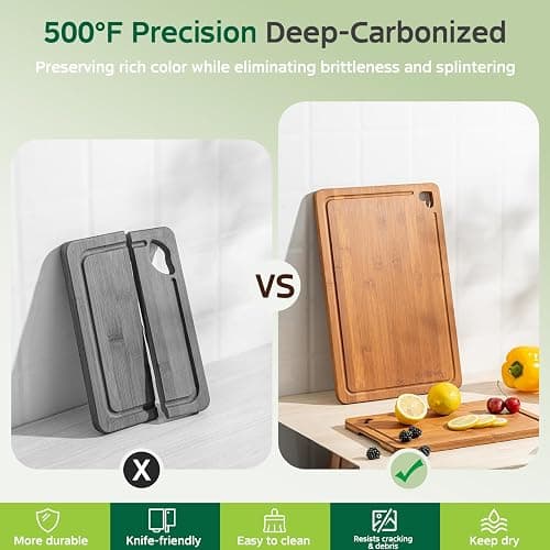 Vocvee Bamboo Cutting Boards for Kitchen(Set of 3), Wood Cutting Board with Wood Storage Stand, Charcuterie & Chopping Board for Vegetables and Meat, with Deep Juice Groove, Ideal Kitchen Gifts thumbnail 4