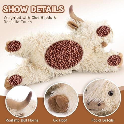 25" | 4.5 Pounds Highland Cow Weighted Stuffed Animals for Kid Adult, Microwavable Stuffed Animal Unscented, Cute Coolable Heatable Weighted Plush Warm Gifts for Christmas Birthday, Large Highland Cow thumbnail 5