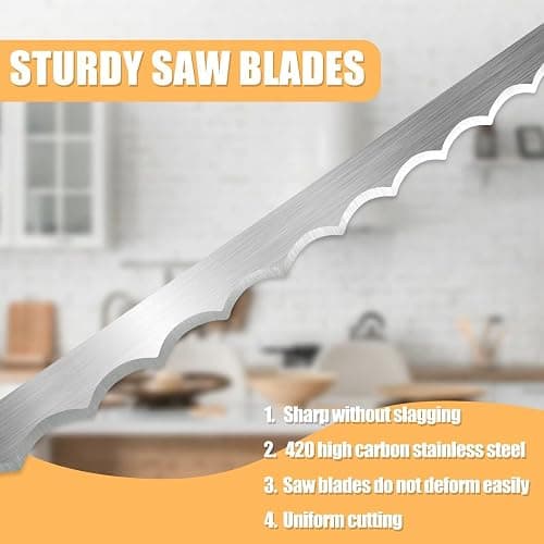 ROYOROYI Bread Slicer for Homemade Bread,16" Wooden Sourdough Bread knife with Bow Design,Premium Stainless Steel Serrated Saw Bread cutter for Bagels, Baguettes and More thumbnail 5