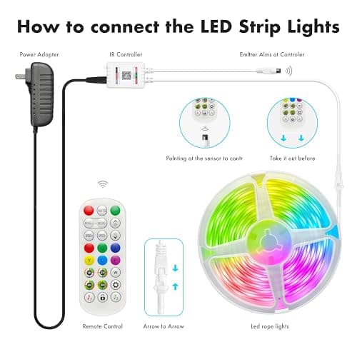 ERBTY IC Smart RGB LED Strip Lights, 65.6FT LED Lights for Bedroom, App Control/Remote Control, Music Sync, DIY Design, Rainbow Chasing Effects, Strip Lights for Home, Party Decor thumbnail 7