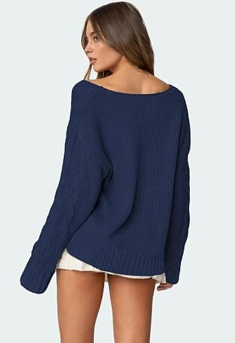 IWD Women's Oversized Sweaters Cable Knit V Neck Long Sleeve Pullover Sweater 2025 thumbnail 4