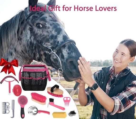TERPUP Horse Grooming Kit 13 Piece, Horse Brushes for Grooming Supplies with Tote Bag, Horses Tack Brush Set for Effective Grooming and Cleaning, Gift for Horse Riders Beginners (Pink) thumbnail 7