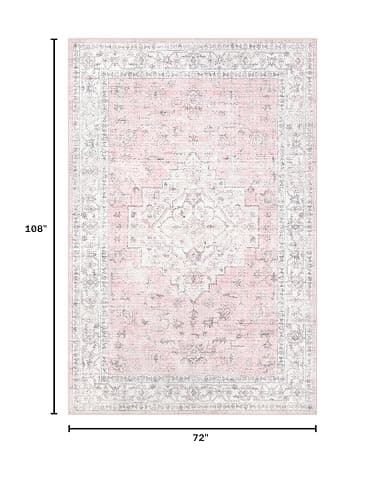 LIVEBOX Pink 6x9 Area Rug for Bedroom Girls, Boho Washable Rugs for Living Room Nursery, Non-Slip Indoor Soft Carpet Low-Pile Farmhouse Carpets for Dining Room Kids Playroom, Pink thumbnail 2