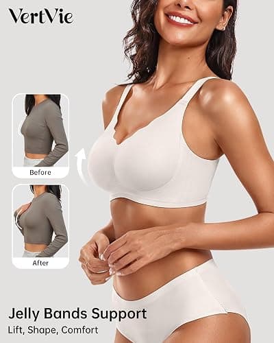 Vertvie Womens Seamless Bras No Underwire Supportive Wireless Push Up Full Coverage Bralette Comfort Scalloped T-Shirt Bra thumbnail 2