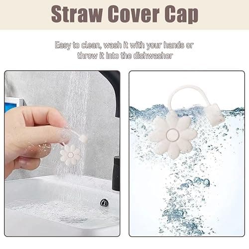 SEMATA Flower Straw Covers for Stanley Cups 30&40 Oz Tumbler with Handle Accessories - 4 PCS Silicone Straw Caps Protectors - Off White thumbnail 4