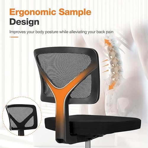 Sweetcrispy Small Office Desk Chair, Ergonomic Low-Back Mesh Rolling Work Swivel Chairs with Wheels, Armless Comfortable Seat Lumbar Support for Home, Bedroom, Study, Student, Adults,Classic Black thumbnail 4