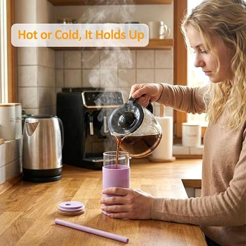 Tronco 20 oz Glass Tumbler with Lids and Straws, Reusable Iced Coffee Cups | Borosilicate Glass Cups with Bamboo Lid, Silicone Sleeve, Dishwasher Safe, Cup Holder Friendly, BPA-Free, Iced Coffee Tumbler thumbnail 8