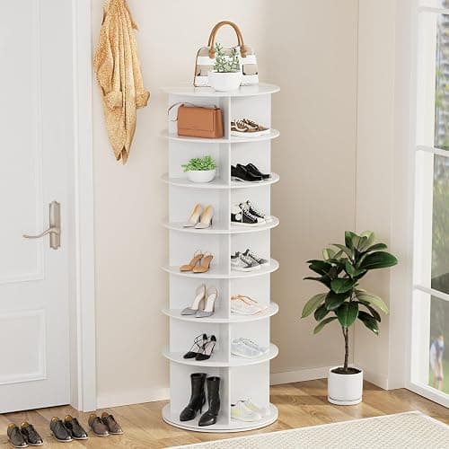 MYOYAY Étagère à chaussures rotative à 7 niveaux - Présentoir à chaussures rotatif à 360 degrés - Rangement rond vertical pour sacs à main - Peut contenir plus de 28 paires thumbnail 2