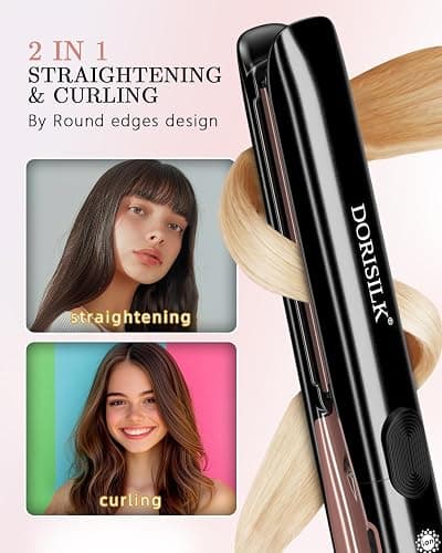 DORISILK 500 Degree High Temp Professional Hair Straightener，30s Fast Heating Ceramic Flat Iron ，2 in 1 Hair Straightener and Curler，Plasma Flat Iron Get Frizz-Free ，Dual Voltage for Travel Using thumbnail 2