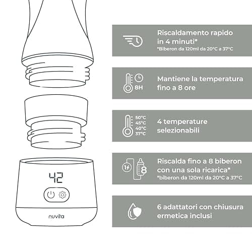 Nuvita Scaldabiberon Portatile Universale Nuvita 1162 Warm’n’Go con USB - Riscaldamento Rapido, 4 Impostazioni di Temperatura, Facile da trasportare con Chiusura Ermetica, Scalda fino a 8 Biberon thumbnail 3