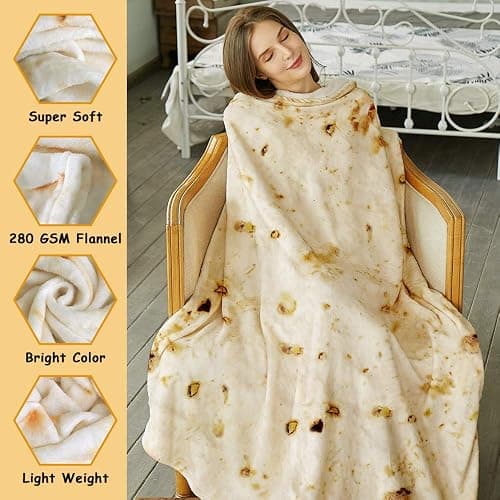 SeaRoomy Burritos Tortilla Throw Blanket, Tortilla Wrap Blanket, Novelty Funny Tortillas Round Giant Round Soft Blankets for Adults and Kids (Beige, 80 inches) thumbnail 3