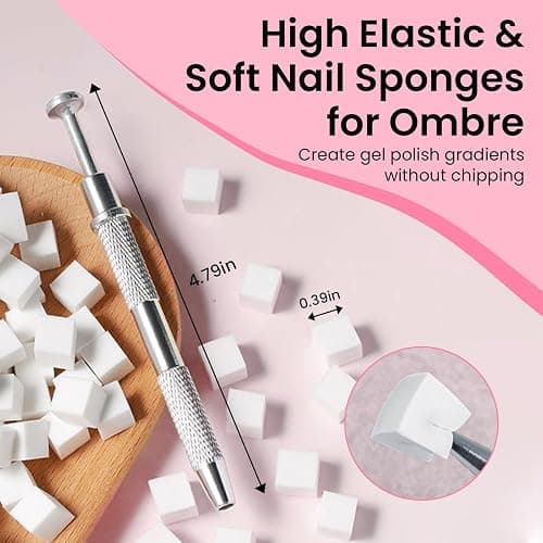 ESUOHYM 150 PCS Soft Nail Sponges For Ombre and Aura with Grabbing Pen Nail Art Brushes for Blending Ombre Gel Nail Tech Design Manicure Tools Accessories Supplies for Salon and Home White thumbnail 9