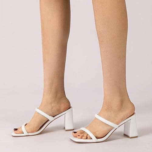 Avidirk Women's Square Open Toe Heeled Sandals Two Strap Mules Slip On Block Chunky Mid Heels Sandals thumbnail 7