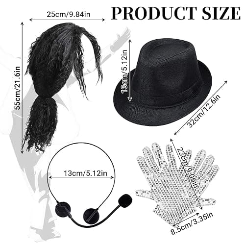 Matiniy 80s Pop Rockstar Dance Costume Accessories,Balck Curly Wig Sequins Gloves Sunglasses MJ Performance Costume Kit thumbnail 2