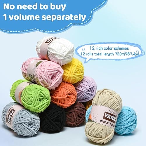 24 Pack Chenille Velvet Yarn - Baby Yarn for Crocheting Soft - Amigurumi Yarns Set with 1200g(1574yd) Crochet Yarns Crochet Hook、Stitch Markers、Fluffy Stuffing、Accessories thumbnail 4