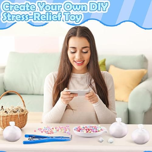 Simgoing 12 Pcs DIY Stress Ball Making Kit Blank Ball Skin, Milky and Clear | Include Vacuum Evacuating Device & Expander Tool, Make Your Own Fidget Pressure Balls for Adults thumbnail 6