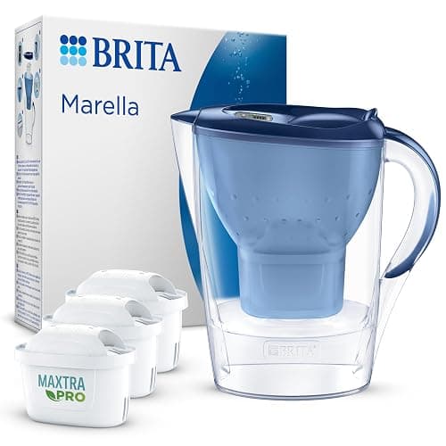 BRITA Wasserfilter Kanne Marella blau (2,4l) inkl. 3x MAXTRA PRO All-in-1 Wasserfilterkartusche – Filter zur Reduzierung von Kalk, Chlor, Blei, Kupfer & geschmacksstörenden Stoffen im Wasser - Image 1