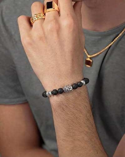 MIDDLUX Men’s Beaded Bracelet Natural Stone – Adjustable Lava Rock Bracelet for Men, Handmade Stretch Bracelet, Minimalist Jewelry Gift for Him Husband Boyfriend thumbnail 9