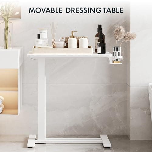 FLEXISPOT H7 Adjustable Overbed Bedside Table with Wheels Pneumatic Mobile Standing Desk Laptop Desk Rolling Computer Cart Movable Overbed Table Hospital Home Use(27.6" W x 15.7" D, White) thumbnail 7