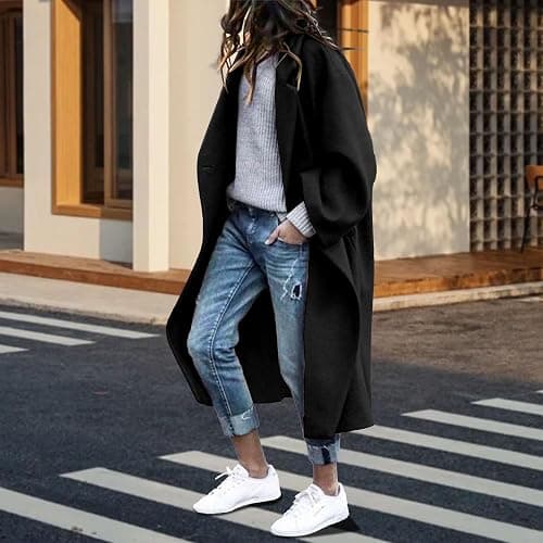 Maiyifu-GJ Women's Winter Long Wool Blend Coats Double Breasted Wool Trench Coat for Women Long Sleeve Notched Lapel Overcoat thumbnail 3