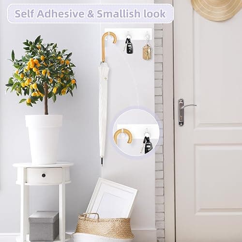 VIS'V Key Holder Wall Mount, Small Self Adhesive Key Hanger Metal Stick on Key Rack Compact Key Rail with 3 Key Hooks for Entryway Doorway Hallway 2 Adhesive Strips White - White thumbnail 2