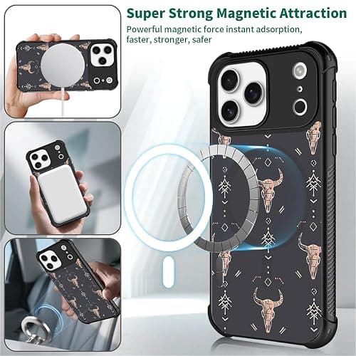 FKBRCL4U for iPhone 17 Pro Max Case,for MagSafe Graphic Design for Girl Boy Soft Silicone Hard Acrylic Shock Protection Designed for iPhone 17 Pro Max Western Boho Country Southern Pattern thumbnail 4