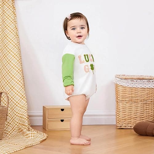 FOCUSNORM St. Patrick's Day Baby Girl Outfit Long Sleeve Ireland Festival Romper jumpsuit Four Leaf Clover Onesie Clothes thumbnail 2