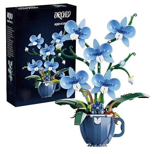 Blue Orchid Flower Building Blocks Set, Coffee Cup Artificial Flower Plant Toys Building Kit, Botanical Collection Model for Home Décor, Great Gift for Birthday and Anniversary for Her and Him(3004) - Image 1