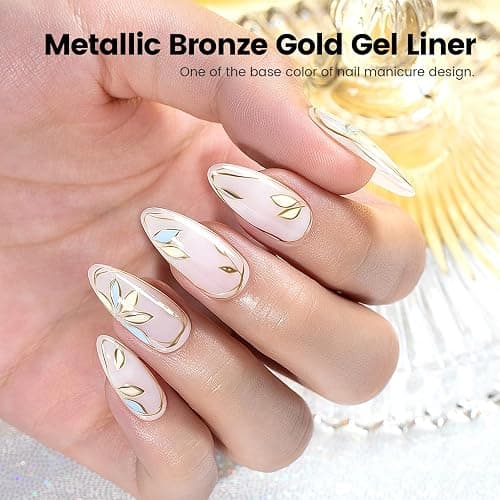 RARJSM Metallic Nail Art Gel Liner Bronze Gold Mirror Chrome 3D Effect Gel Nail Polish 8ml Build in Thin Brush Metal Painted Drawing Striper Painting Gelpolish Soak off Curing Requires for Home Salon thumbnail 2