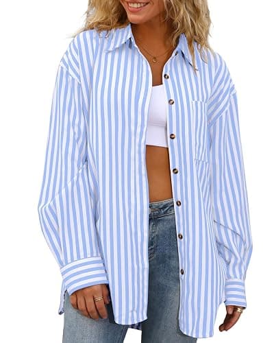 Women's Striped Button Down Long Sleeve Blouse - Image 1