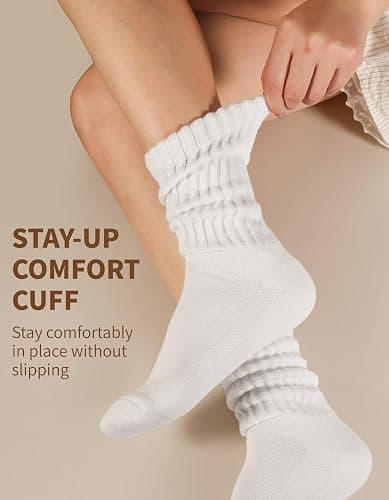 CLOSEMATE Womens Scrunch Crew Socks, Retro Slouch Mid Calf Socks, 3 Pairs | Breathable Cotton & Cushioned Terry Sole, Elastic Cuff for Adjustable Scrunch Styling with Sneakers & Boots thumbnail 5