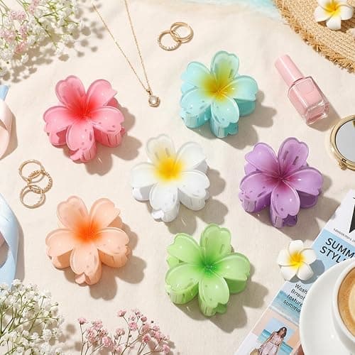 SMKSL 6 Pcs Flower Hair Claw Clips for Women Hawaiian Large Hair Clips for Thick Thin Curly Hair, Strong Hold & Non-Slip, Stylish Medium Beach Hair Accessories for Women Girls (Hawaiian) thumbnail 5