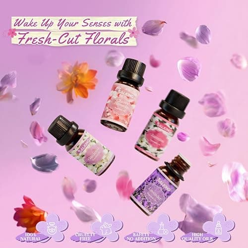 SALKING Floral Essential Oils Set, Premium Pure and Natural Essential Oils, Fragrance Oil Scented Oils for Oil Diffusers 6 x 10 ML - Lavender, Rose, Jasmine, Cherry Blossom, Gardenia, Chamomile thumbnail 5